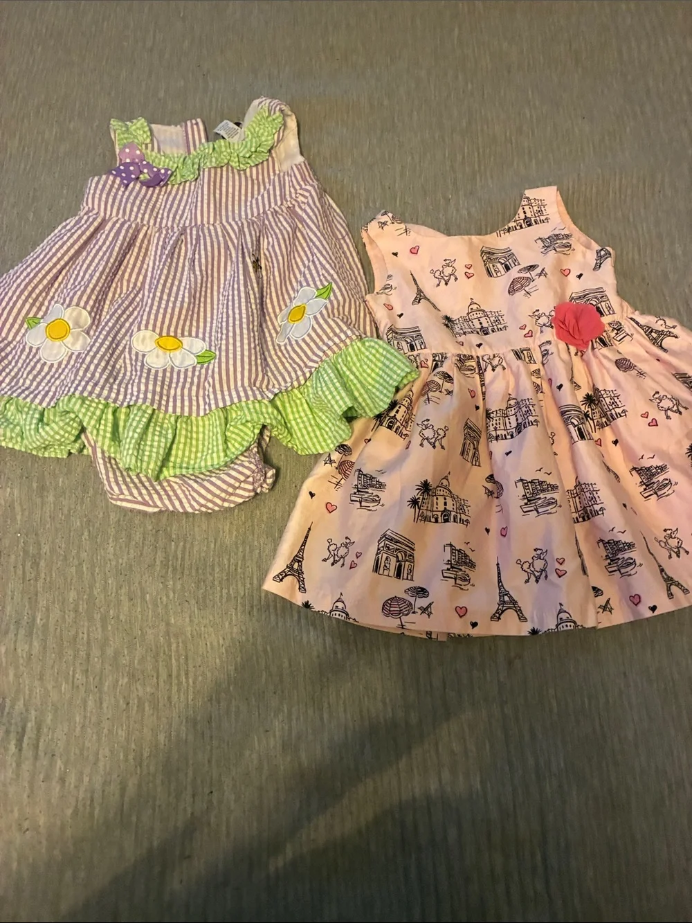 (2 )set pc Pink Paris Print Dress and one Purple,white with butterflies 18-24